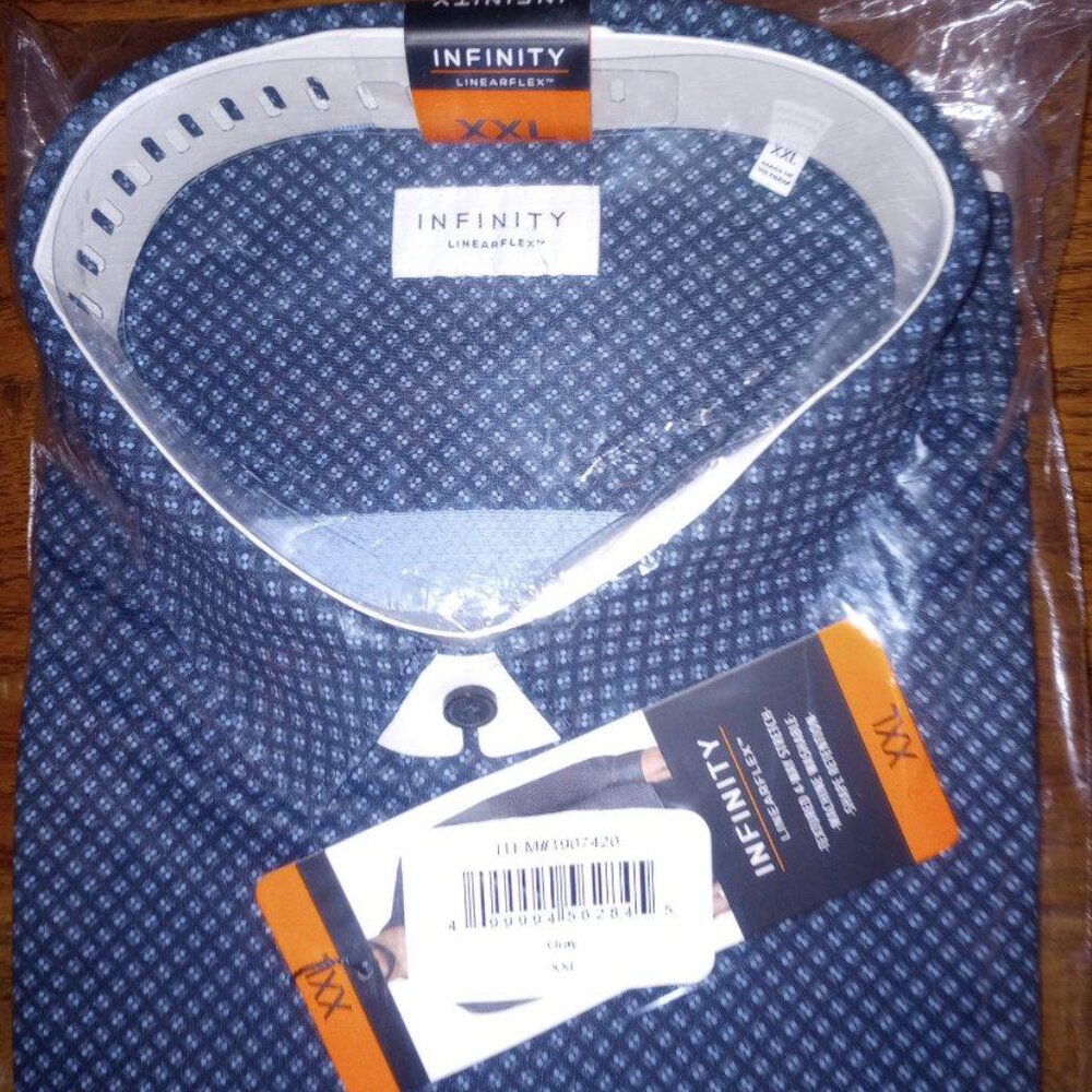 Infinity Mens SIze XXL Blue (Gray) Button-Up Stretch Point Collar Textured Shirt - Picture 2 of 5
